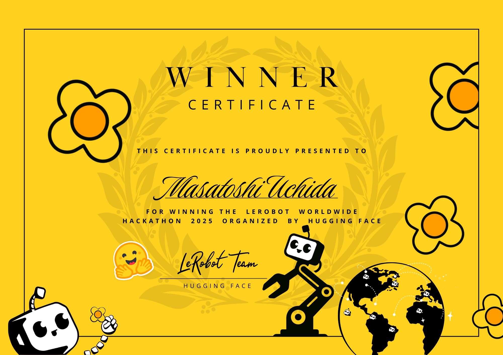 Masatoshi Uchida_certificate winner LerobotWorldwideHackathon2025